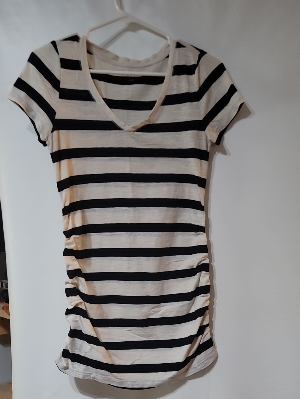 a:glow Cream and Black Striped Maternity V-Neck Short Sleeve Top